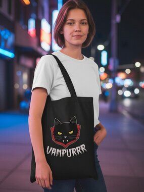 New Black Cat Kitten Vampurrr Vampire Goth Gothic Canvas Tote Bag USA Made